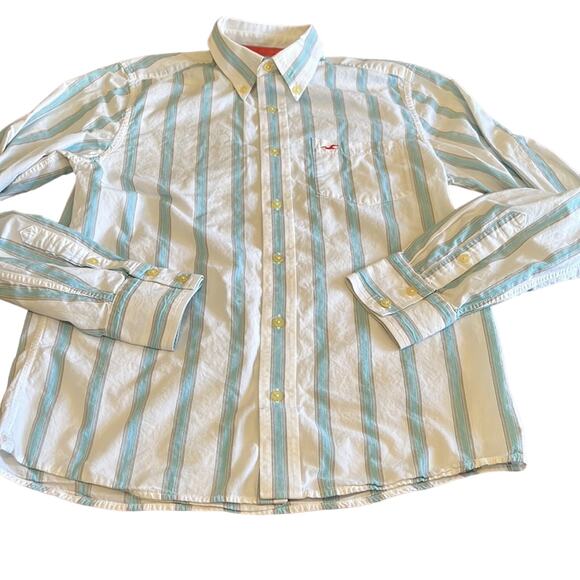 Hollister Mens Size M White & Blue Striped Buttoned Down Shirt - Picture 4 of 8